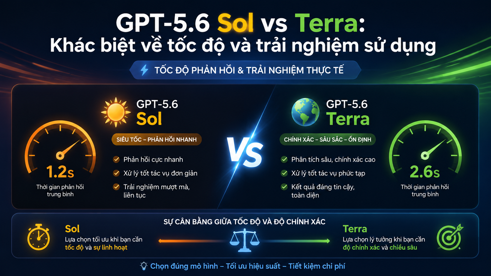 GPT-5.6 Sol vs Terra: Khác biệt về tốc độ và trải nghiệm sử dụng - so sánh GPT-5.6, GPT-5.6 Sol vs Terra, Terra vs Luna