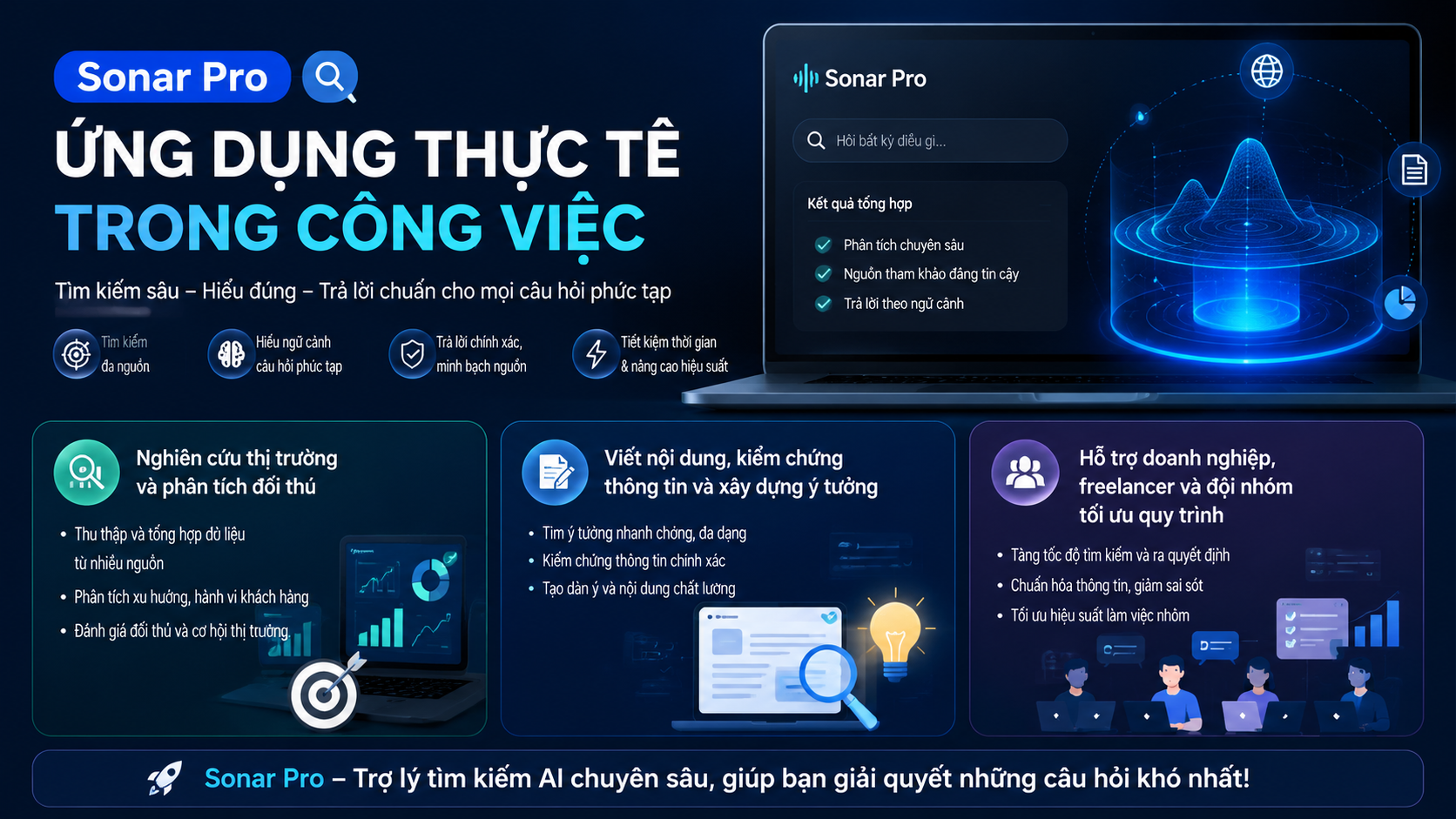 Ứng dụng thực tế của Sonar Pro trong công việc Ứng dụng thực tế của Sonar Pro trong công việc - Sonar Pro là gì, Perplexity Sonar Pro, AI search model