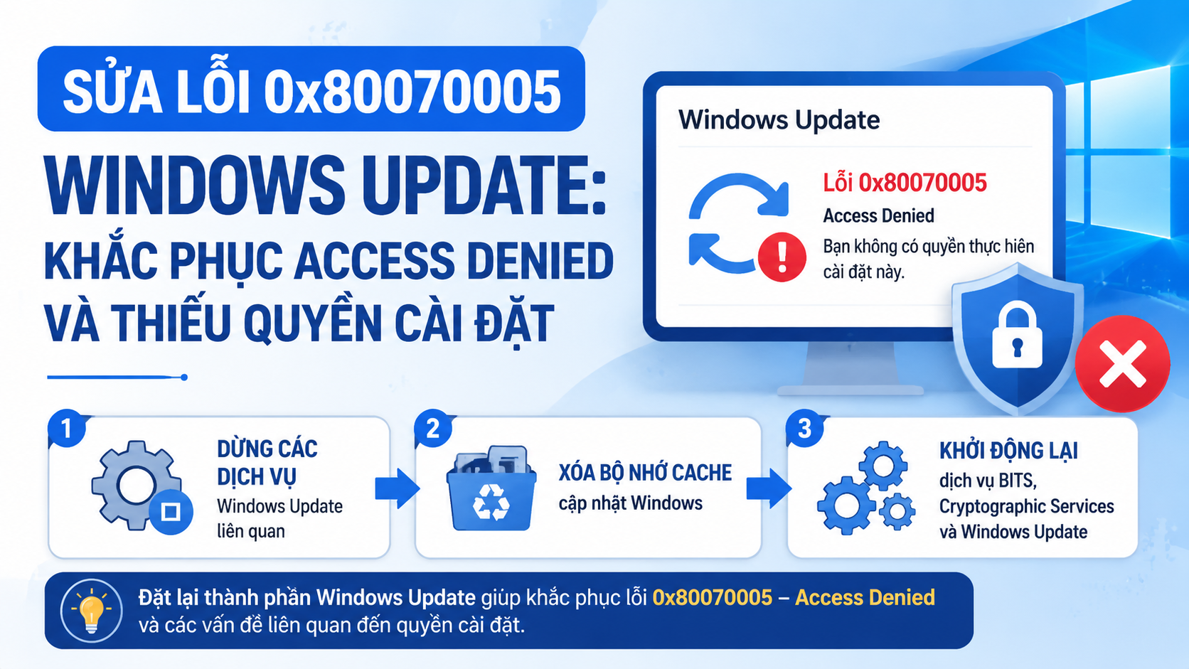 Khắc phục lỗi 0x80070005 bằng cách đặt lại thành phần Windows Update - sửa lỗi 0x80070005 Windows Update