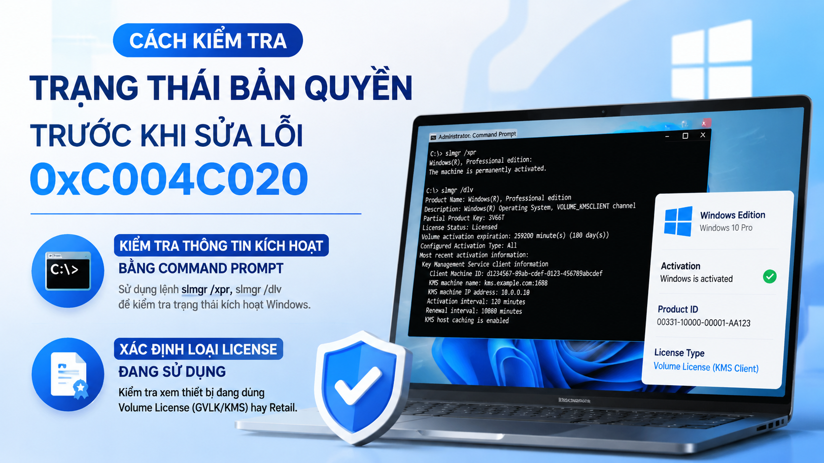 Cách kiểm tra trạng thái bản quyền trước khi sửa lỗi 0xC004C020 - sửa lỗi 0xC004C020