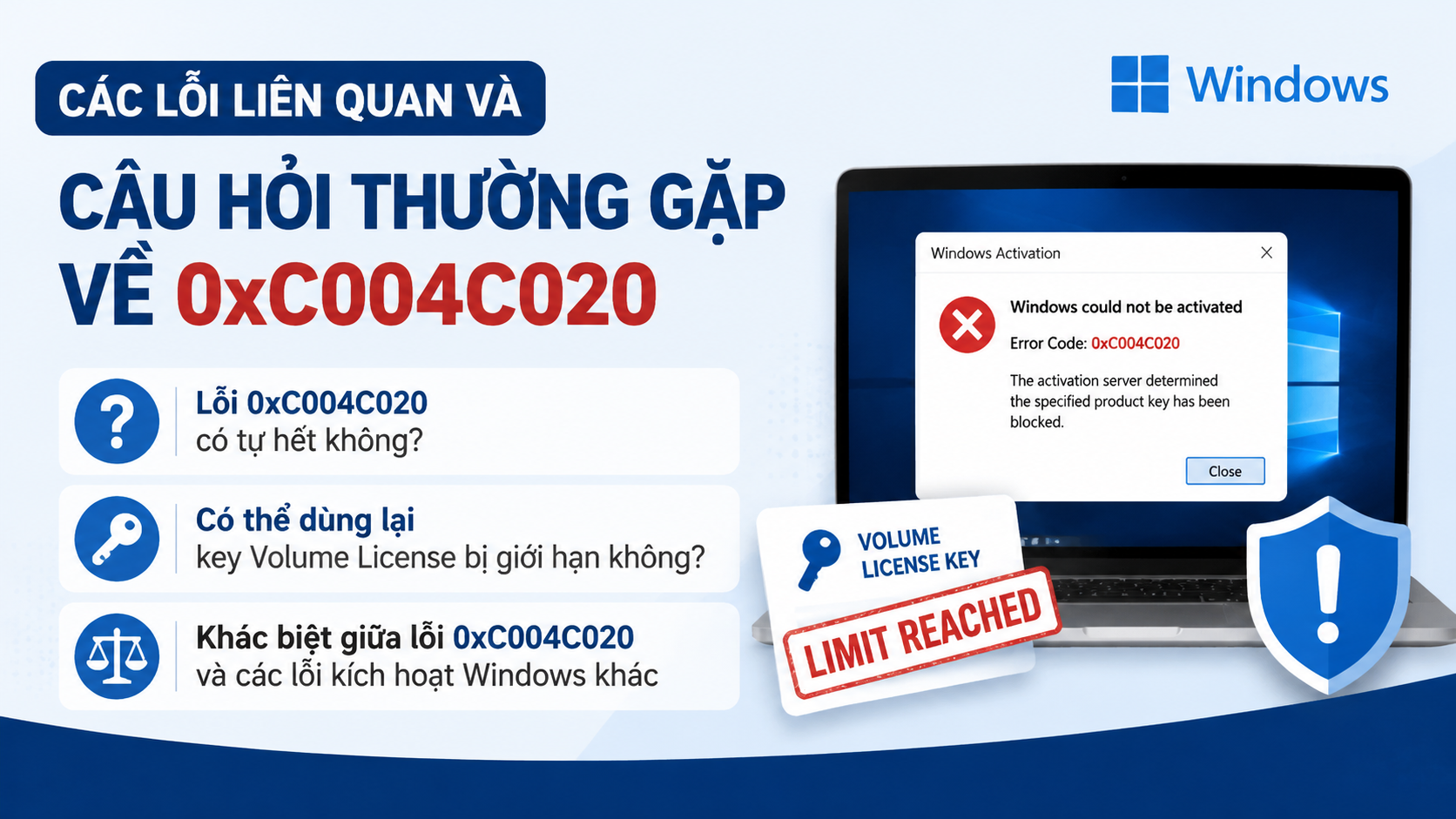 Các lỗi liên quan và câu hỏi thường gặp về 0xC004C020 - sửa lỗi 0xC004C020