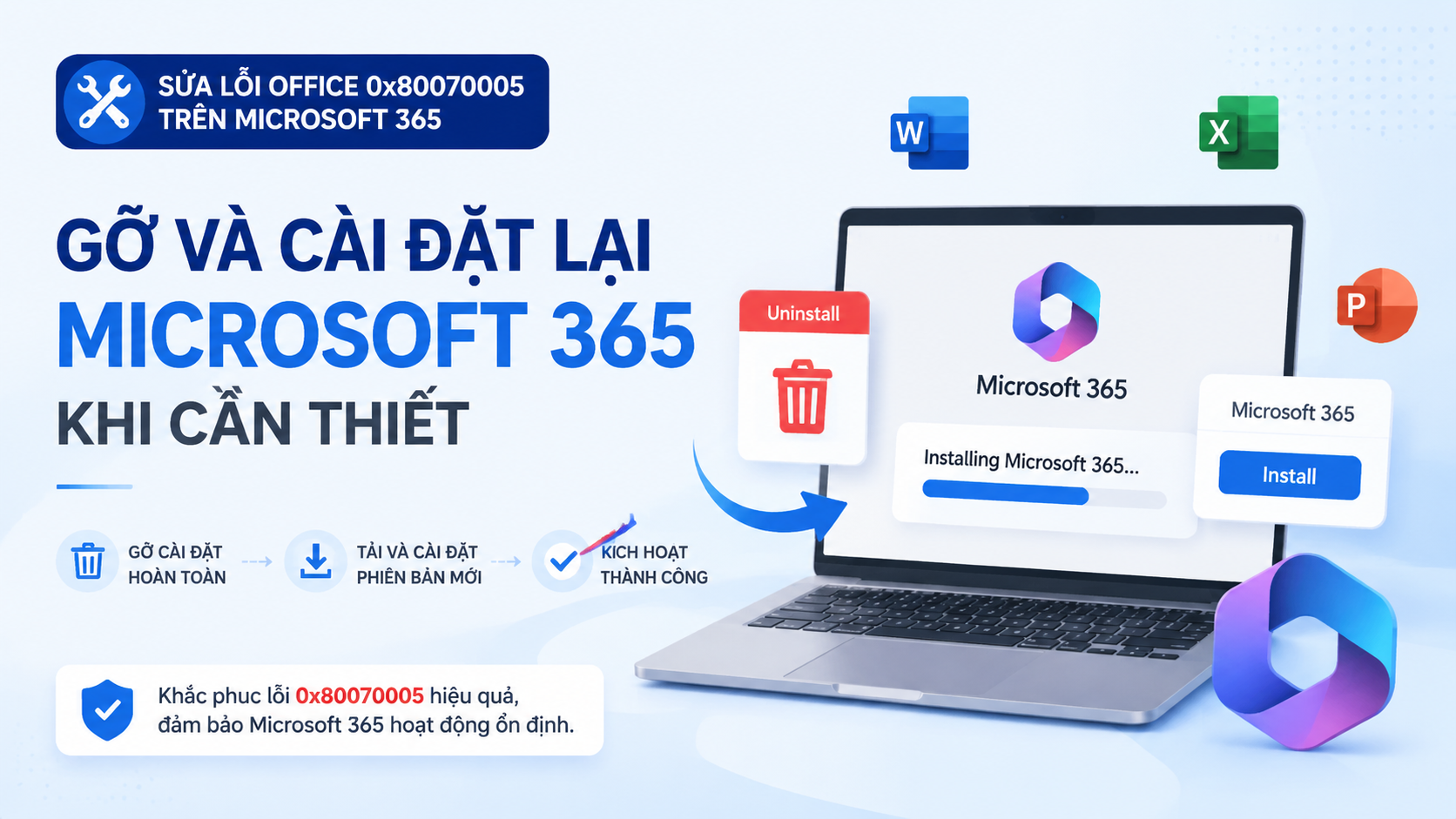Gỡ và cài đặt lại Microsoft 365 khi cần thiết - sửa lỗi Office 0x80070005