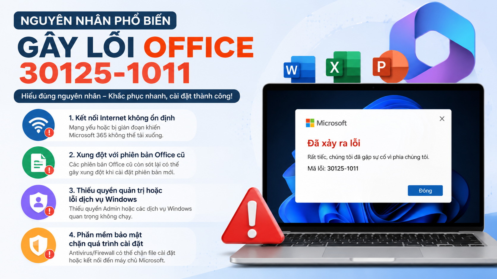 Nguyên nhân phổ biến gây lỗi Office 30125-1011 - sửa lỗi Office 30125-1011