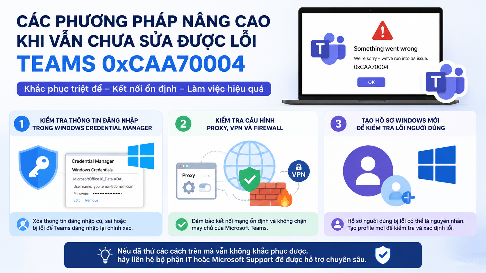 Các phương pháp nâng cao khi vẫn chưa sửa được lỗi Teams 0xCAA70004 - sửa lỗi Teams 0xCAA70004