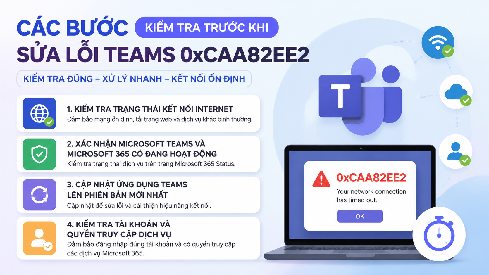 Các bước kiểm tra trước khi sửa lỗi Teams 0xCAA82EE2 - sửa lỗi Teams 0xCAA82EE2