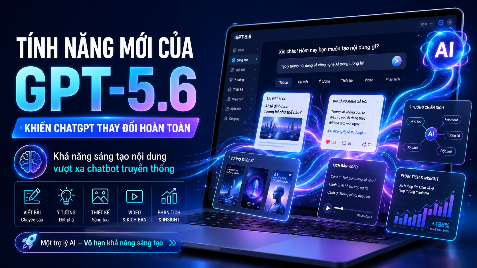 Khả năng sáng tạo nội dung vượt xa chatbot truyền thống - tính năng GPT-5.6, ChatGPT mới nhất 2026, GPT-5.6 có gì mới, OpenAI 2026