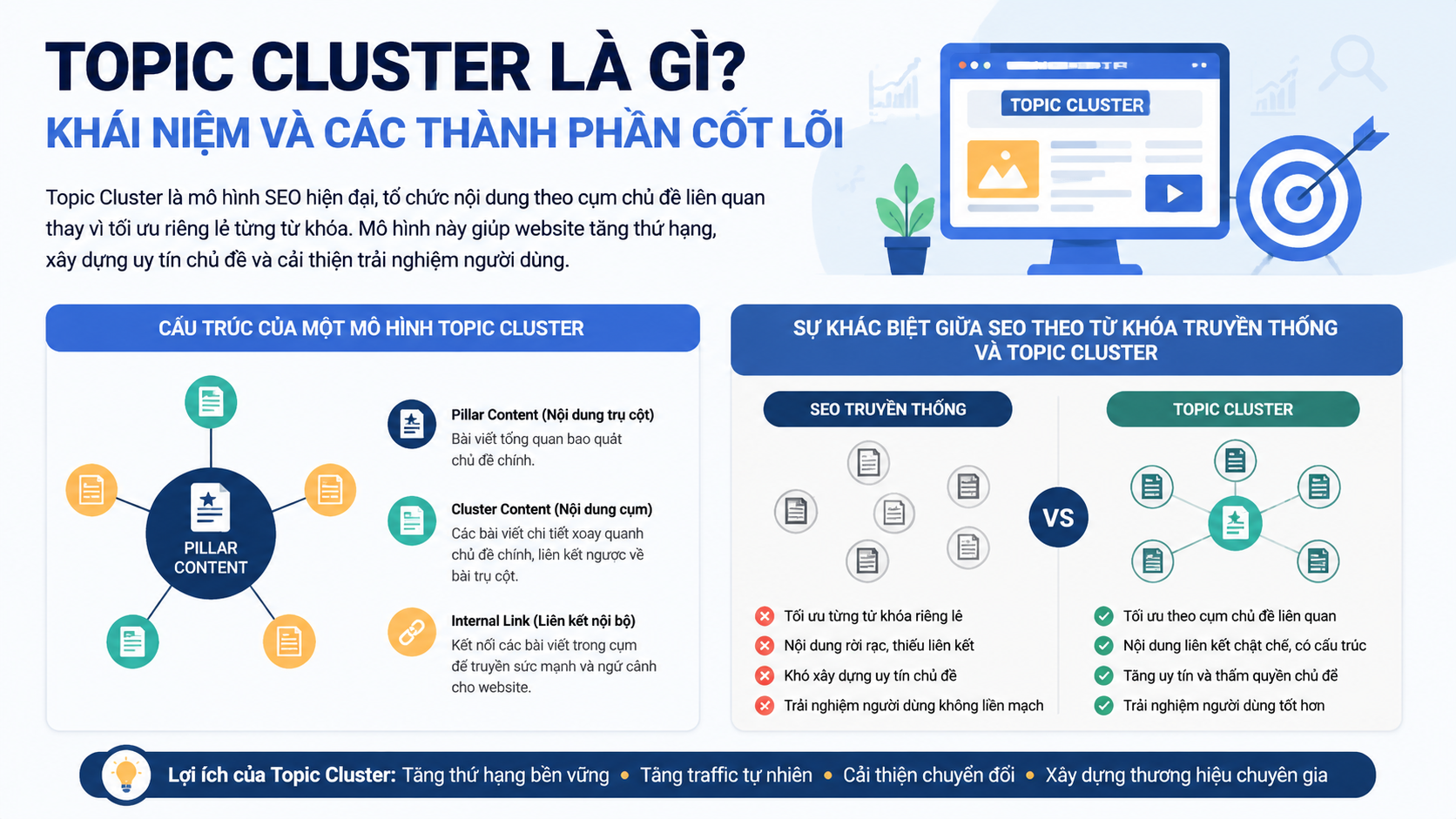Topic Cluster là gì? Khái niệm và các thành phần cốt lõi Topic Cluster là gì? Khái niệm và các thành phần cốt lõi - topic cluster là gì