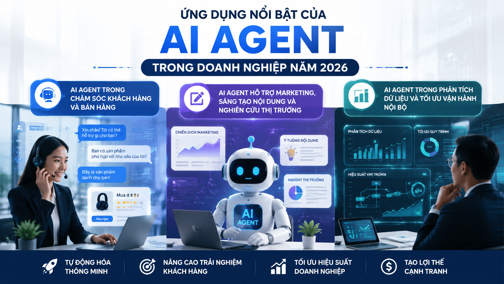 Những ứng dụng nổi bật của AI agent trong doanh nghiệp năm 2026 - xu hướng AI doanh nghiệp 2026, AI chatbot, AI agent, chuyển đổi số