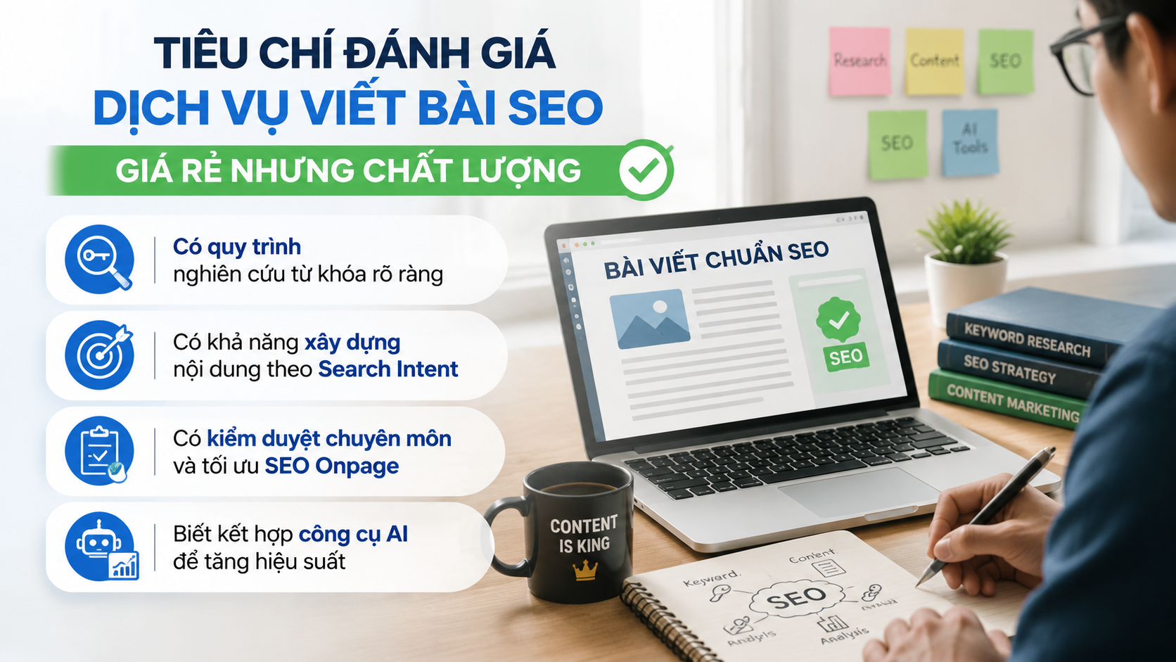 Tiêu chí đánh giá một dịch vụ viết bài SEO giá rẻ nhưng chất lượng - báo giá viết bài SEO