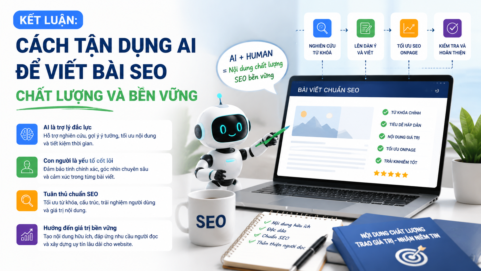 Kết luận: Cách tận dụng AI để viết bài SEO chất lượng và bền vững - viết bài SEO bằng AI