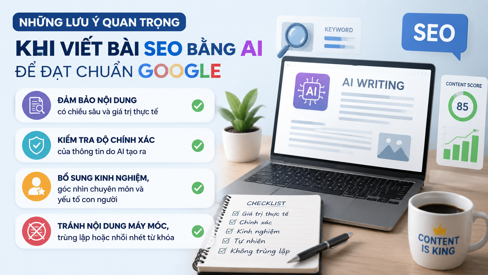 Những lưu ý quan trọng khi viết bài SEO bằng AI để đạt chuẩn Google - viết bài SEO bằng AI