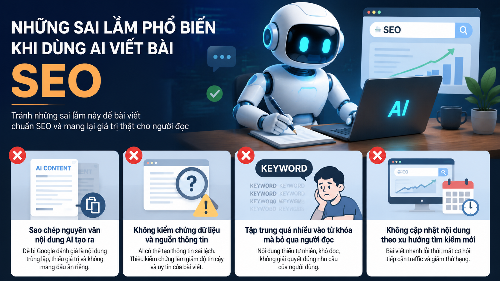 Những sai lầm phổ biến khi dùng AI viết bài SEO - viết bài SEO bằng AI