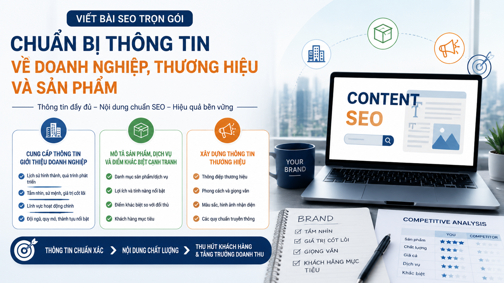 Chuẩn bị thông tin về doanh nghiệp, thương hiệu và sản phẩm Chuẩn bị thông tin về doanh nghiệp, thương hiệu và sản phẩm - viết bài SEO trọn gói