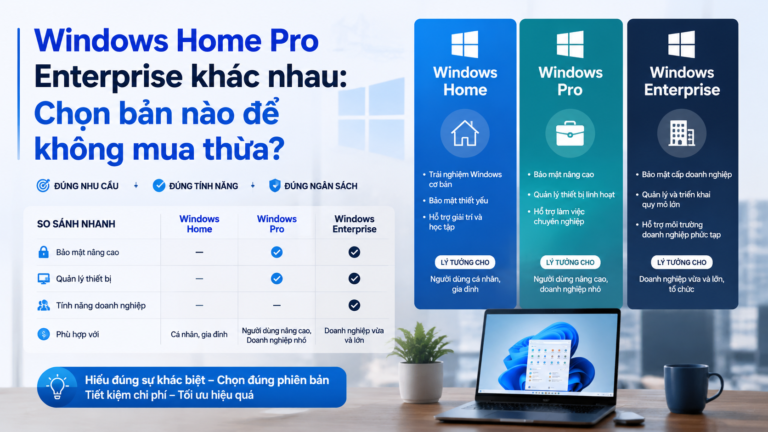 Windows Home Pro Enterprise khác nhau: Chọn bản nào để không mua thừa? - Windows Home Pro Enterprise khác nhau