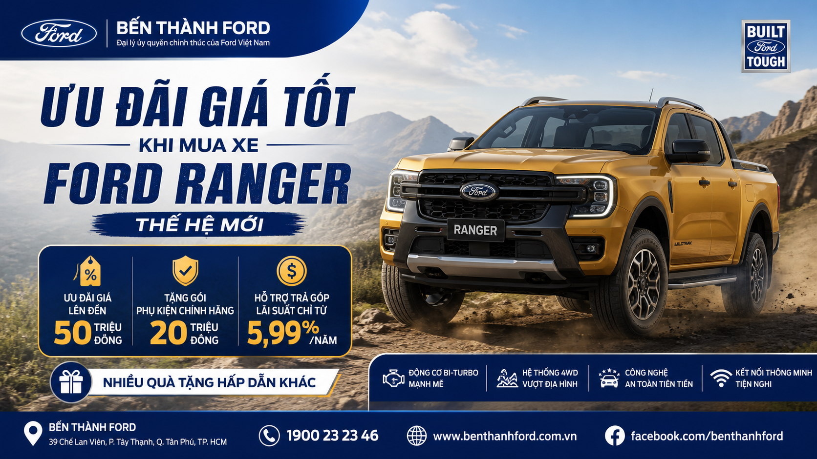 Bến Thành Ford: Ưu đãi giá tốt khi mua xe Ford Ranger thế hệ mới