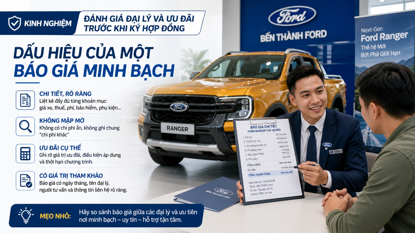 Kinh nghiệm đánh giá đại lý và ưu đãi trước khi ký hợp đồng - Bến Thành Ford