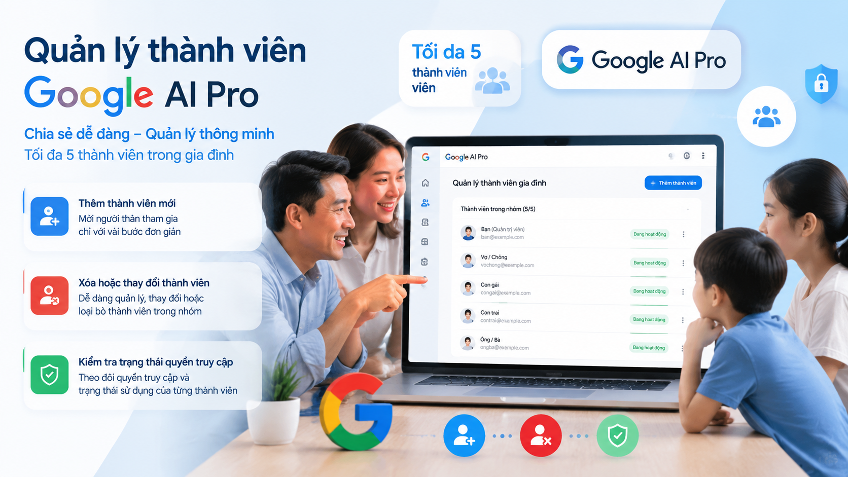 Cách quản lý thành viên khi chia sẻ Google AI Pro - chia sẻ google ai pro gia đình