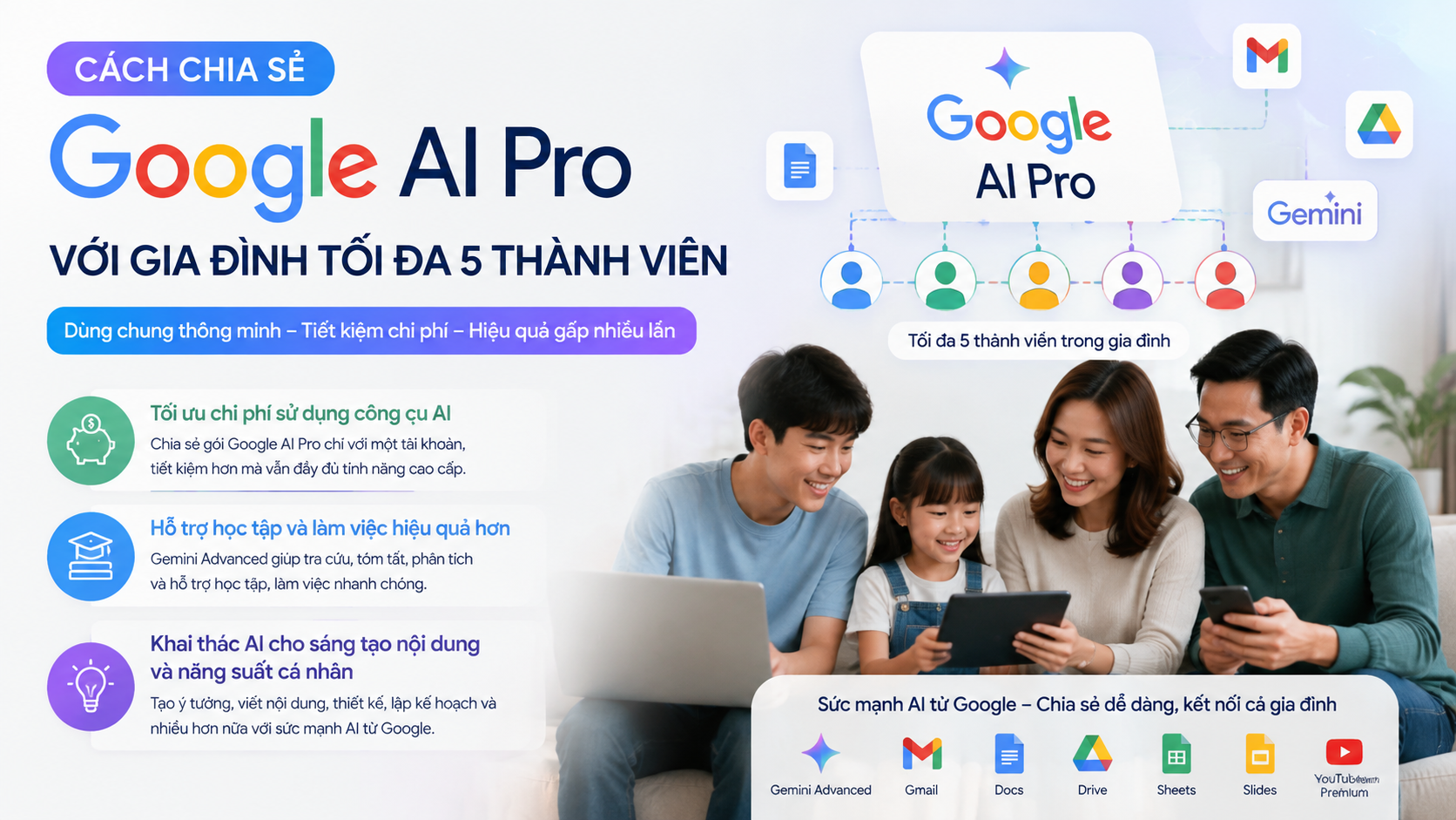 Những lợi ích khi dùng chung Google AI Pro trong gia đình - chia sẻ google ai pro gia đình
