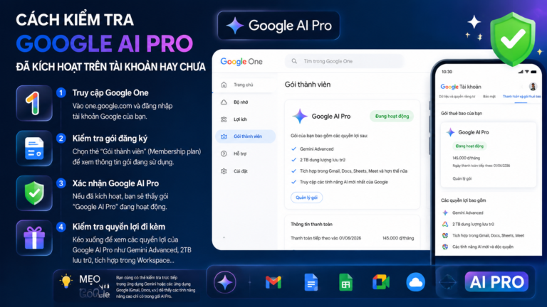Cách kiểm tra Google AI Pro đã kích hoạt trên tài khoản hay chưa - kiểm tra google ai pro đã kích hoạt