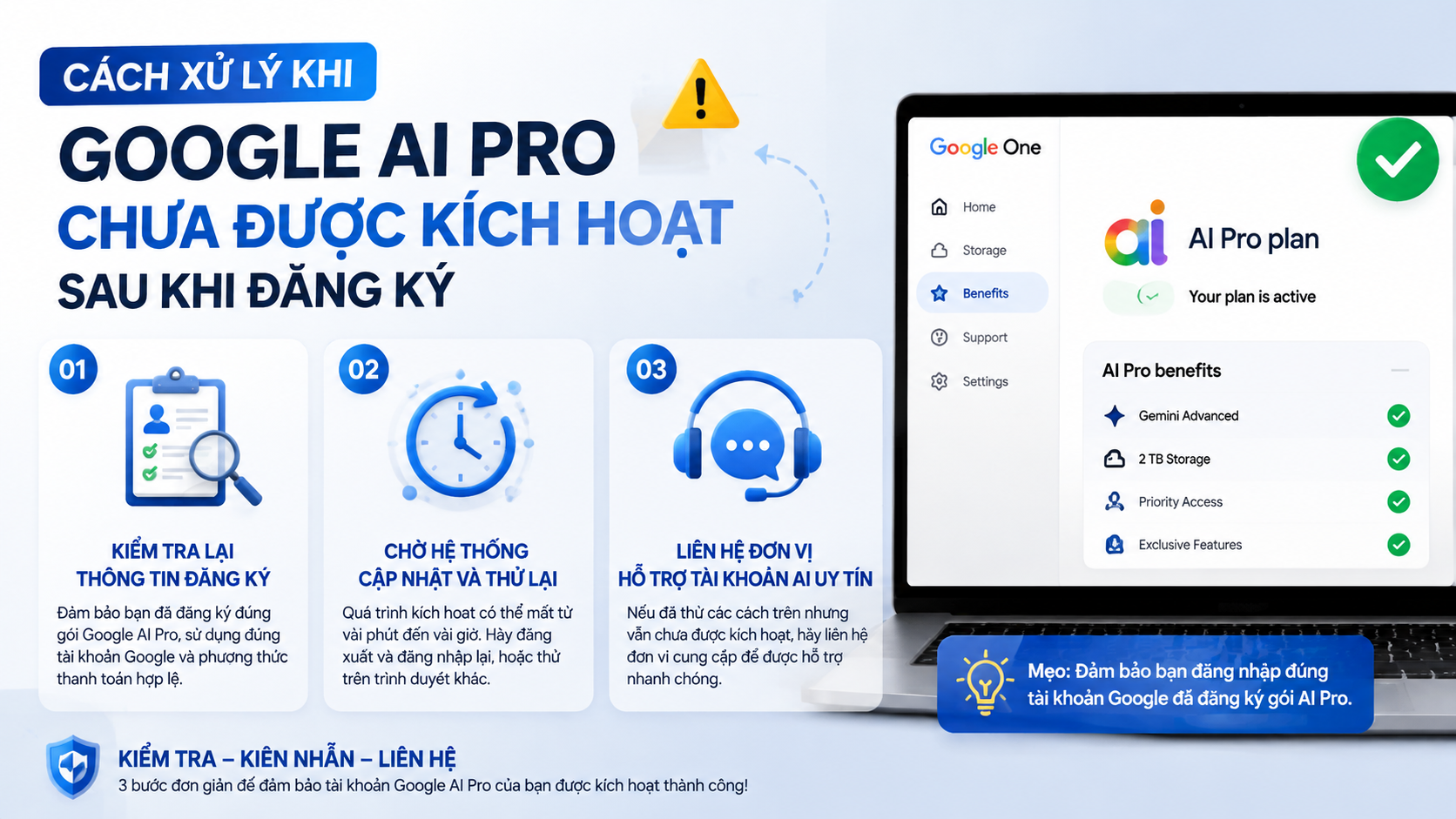 Cách xử lý khi Google AI Pro chưa được kích hoạt sau khi đăng ký - kiểm tra google ai pro đã kích hoạt