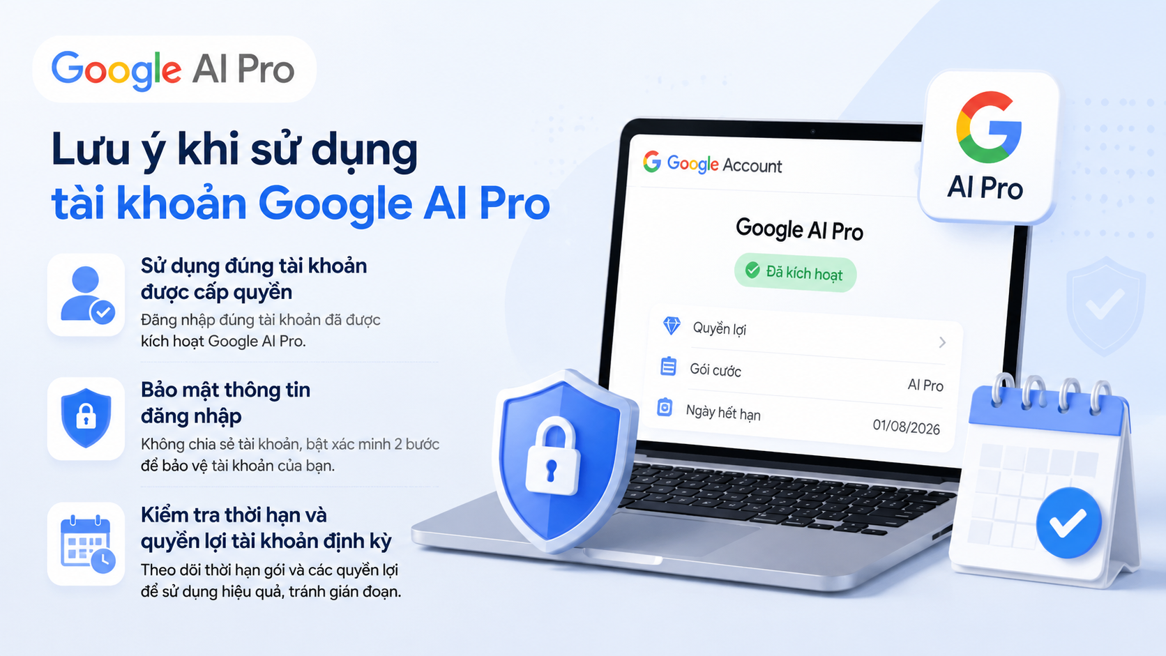 Lưu ý khi sử dụng tài khoản Google AI Pro - kiểm tra google ai pro đã kích hoạt