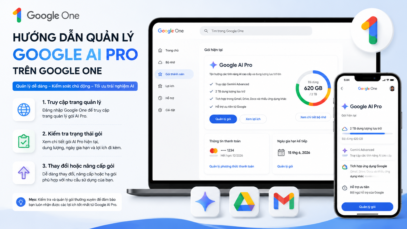 Hướng dẫn quản lý Google AI Pro trên Google One Hướng dẫn quản lý Google AI Pro trên Google One - quản lý google ai pro