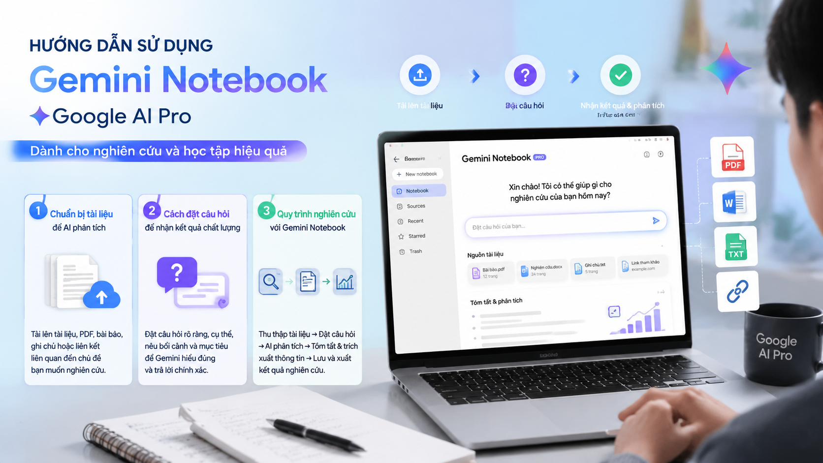 Hướng dẫn sử dụng Gemini Notebook Google AI Pro cho người mới - gemini notebook google ai pro