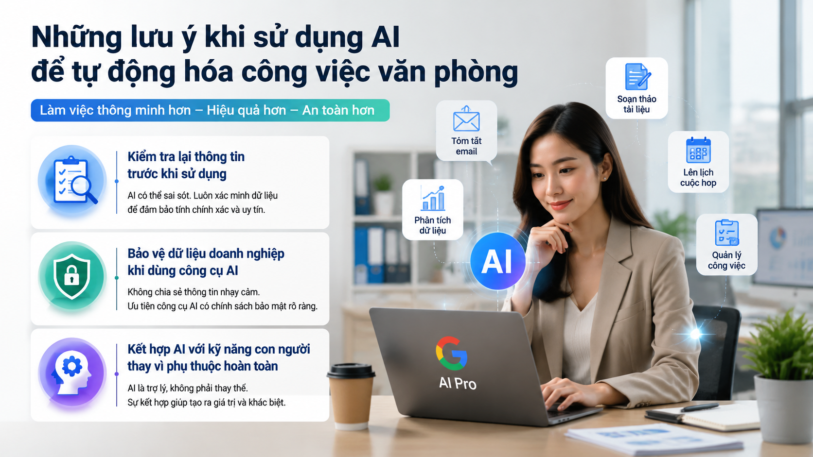 Những lưu ý khi sử dụng AI để tự động hóa công việc văn phòng - google ai pro cho dân văn phòng