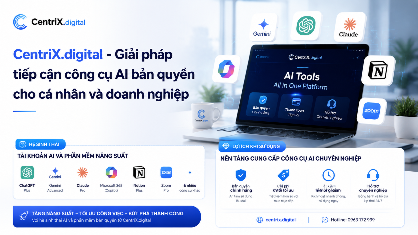 CentriX.digital - Giải pháp tiếp cận công cụ AI bản quyền cho cá nhân và doanh nghiệp - google ai pro cho dân văn phòng