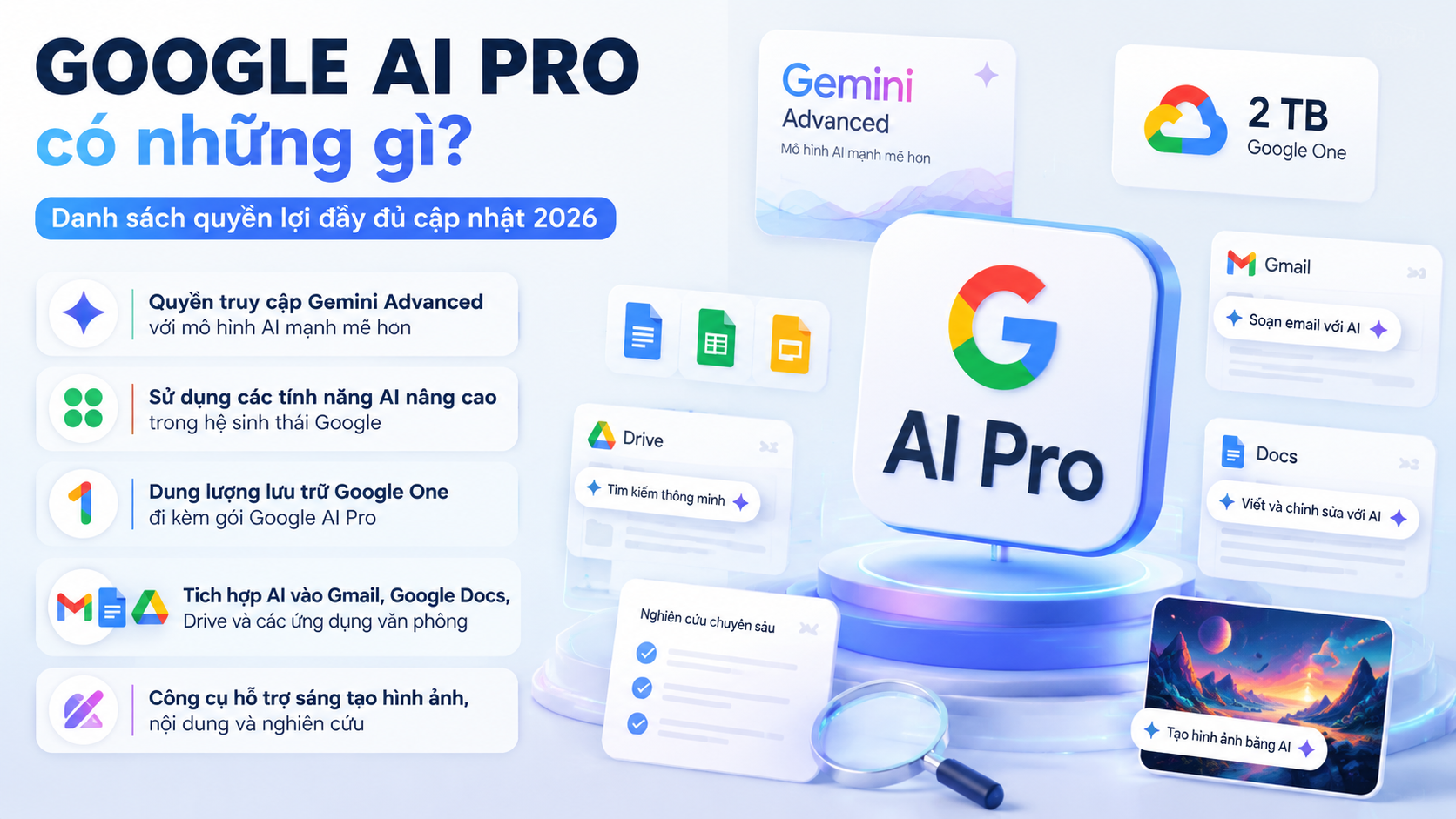 Google AI Pro có những gì? Danh sách quyền lợi đầy đủ cập nhật 2026 - google ai pro có những gì