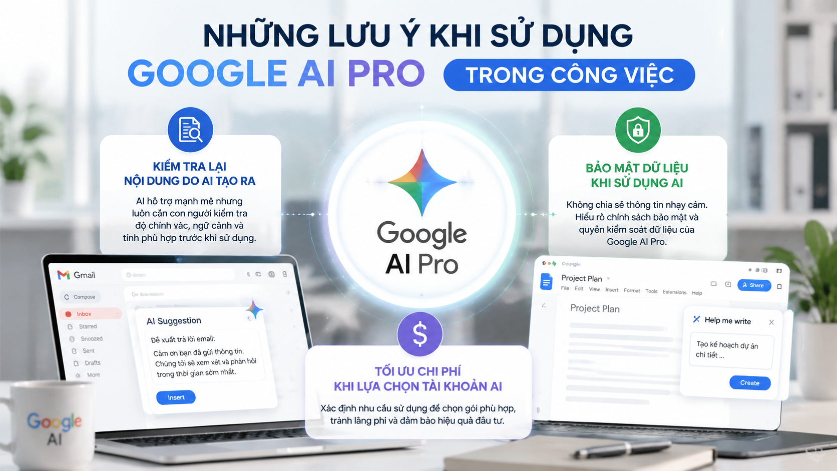 Những lưu ý khi sử dụng Google AI Pro trong công việc Những lưu ý khi sử dụng Google AI Pro trong công việc - google ai pro gmail docs