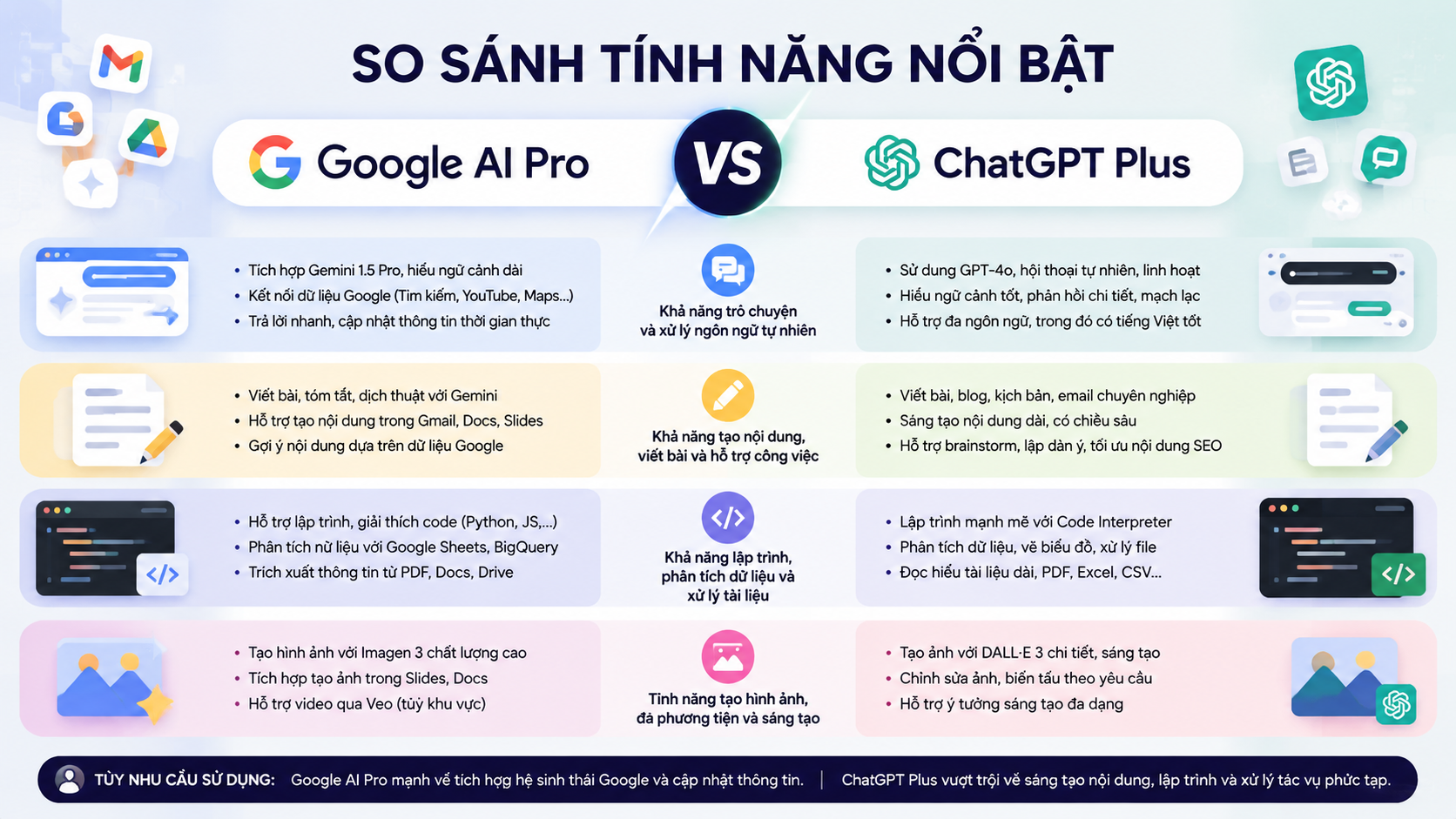 So sánh Google AI Pro vs ChatGPT Plus về tính năng nổi bật - google ai pro vs chatgpt plus