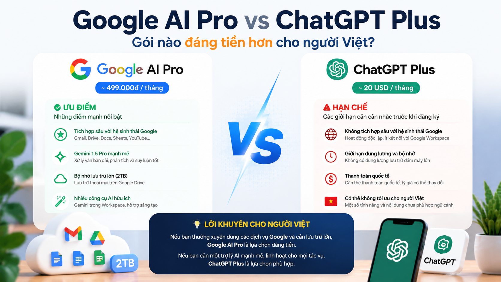 Ưu điểm và hạn chế của Google AI Pro - google ai pro vs chatgpt plus