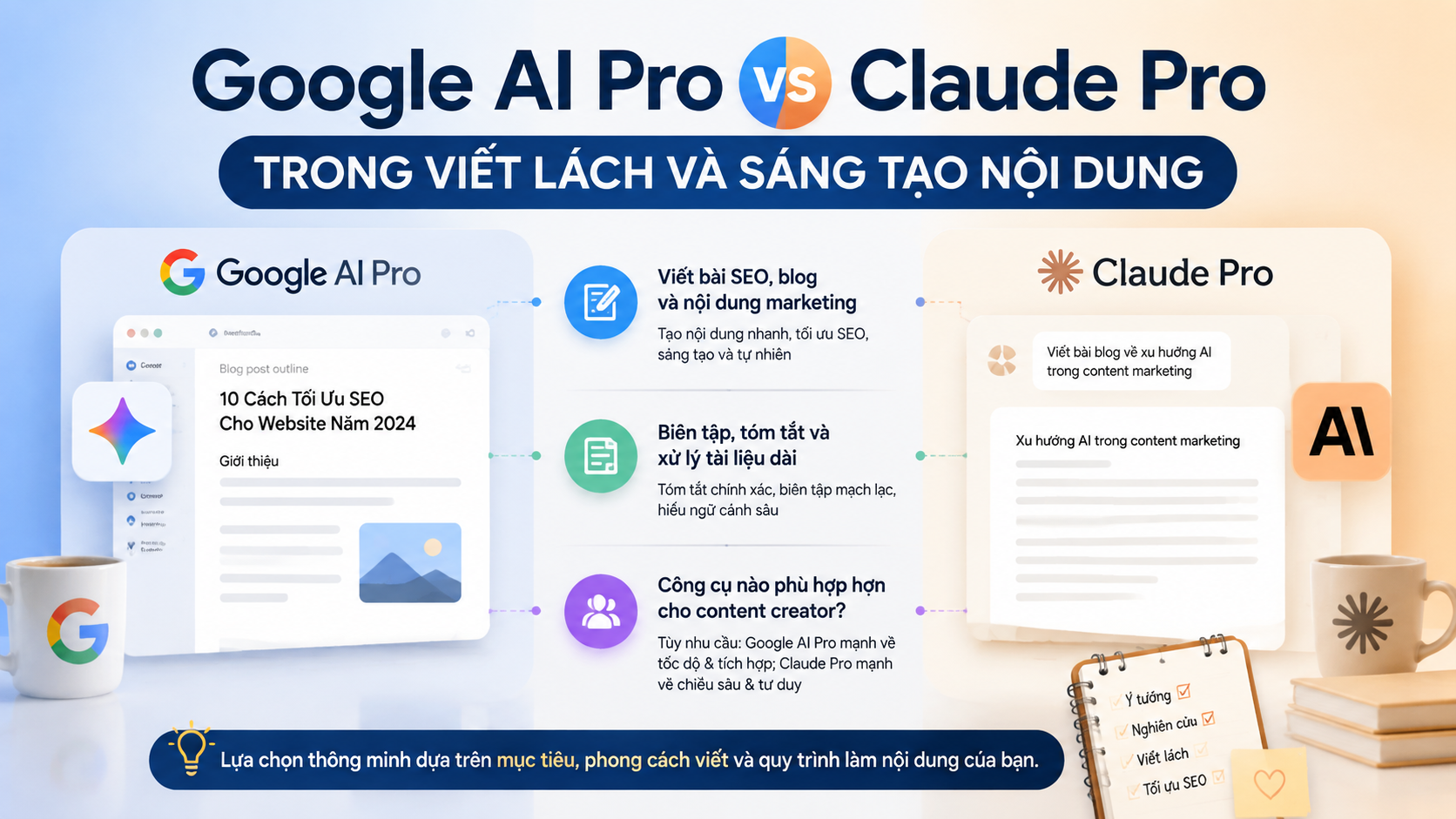 Google AI Pro vs Claude Pro trong viết lách và sáng tạo nội dung - google ai pro vs claude pro
