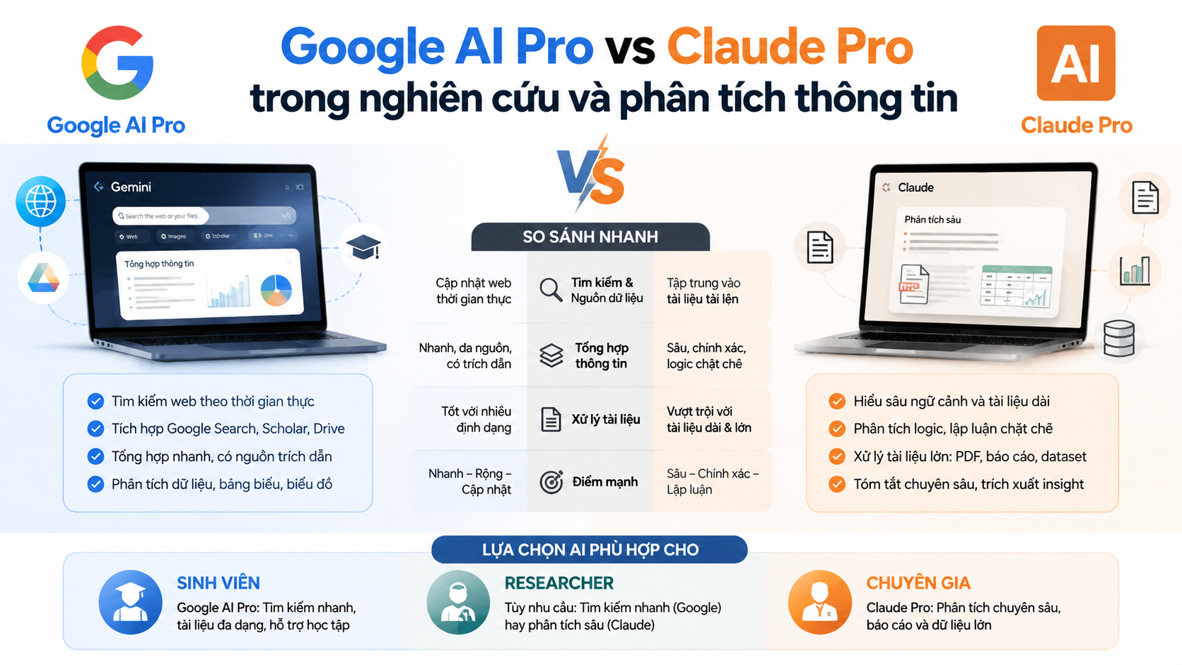 Google AI Pro vs Claude Pro trong nghiên cứu và phân tích thông tin - google ai pro vs claude pro