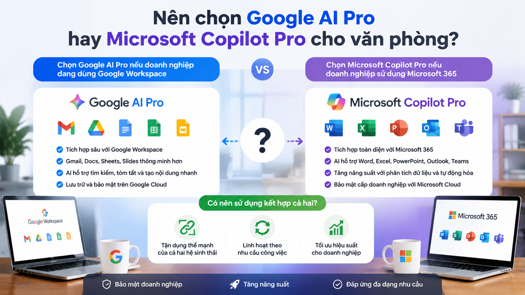 Nên chọn Google AI Pro hay Microsoft Copilot Pro cho văn phòng? - google ai pro vs copilot pro