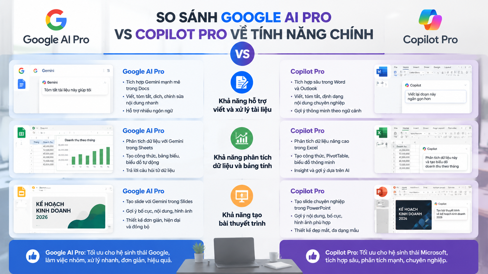 So sánh Google AI Pro vs Copilot Pro về tính năng chính - google ai pro vs copilot pro