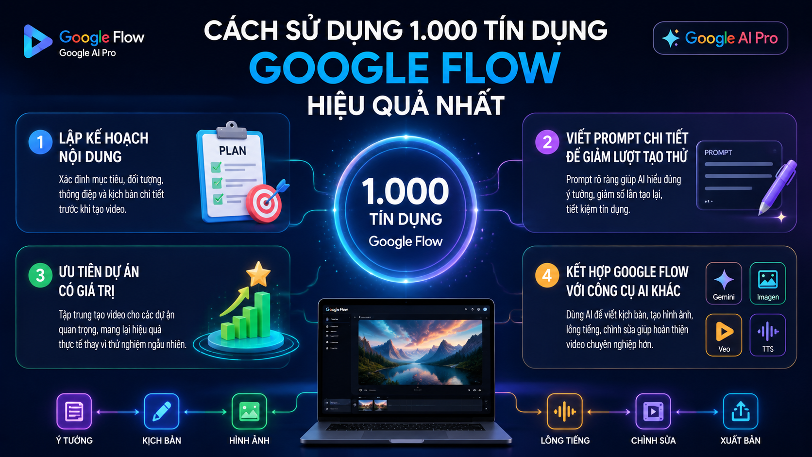 Cách sử dụng 1.000 tín dụng Google Flow hiệu quả nhất - google flow google ai pro