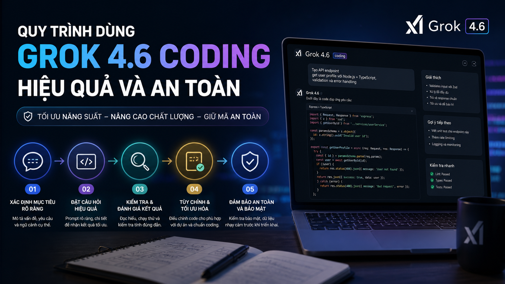 Quy trình dùng Grok 4.6 coding hiệu quả và an toàn - Grok 4.6 coding