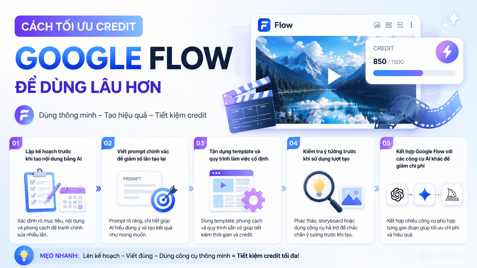 Cách tối ưu credit Google Flow để dùng lâu hơn - hết tín dụng google flow