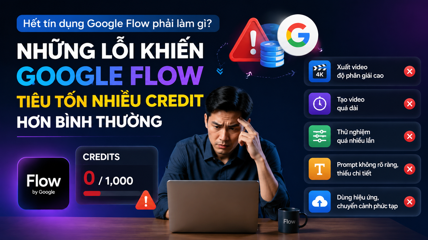 Những lỗi khiến Google Flow tiêu tốn nhiều credit hơn bình thường - hết tín dụng google flow