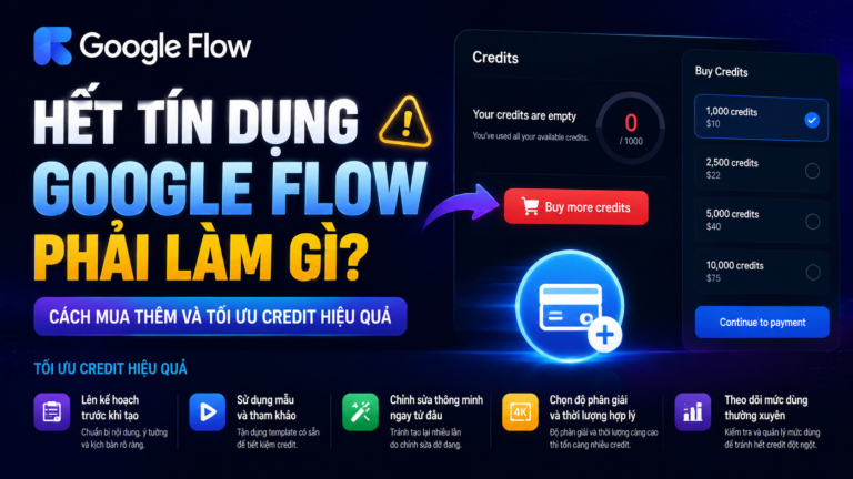 Hết tín dụng Google Flow phải làm gì? Cách mua thêm và tối ưu credit hiệu quả - hết tín dụng google flow