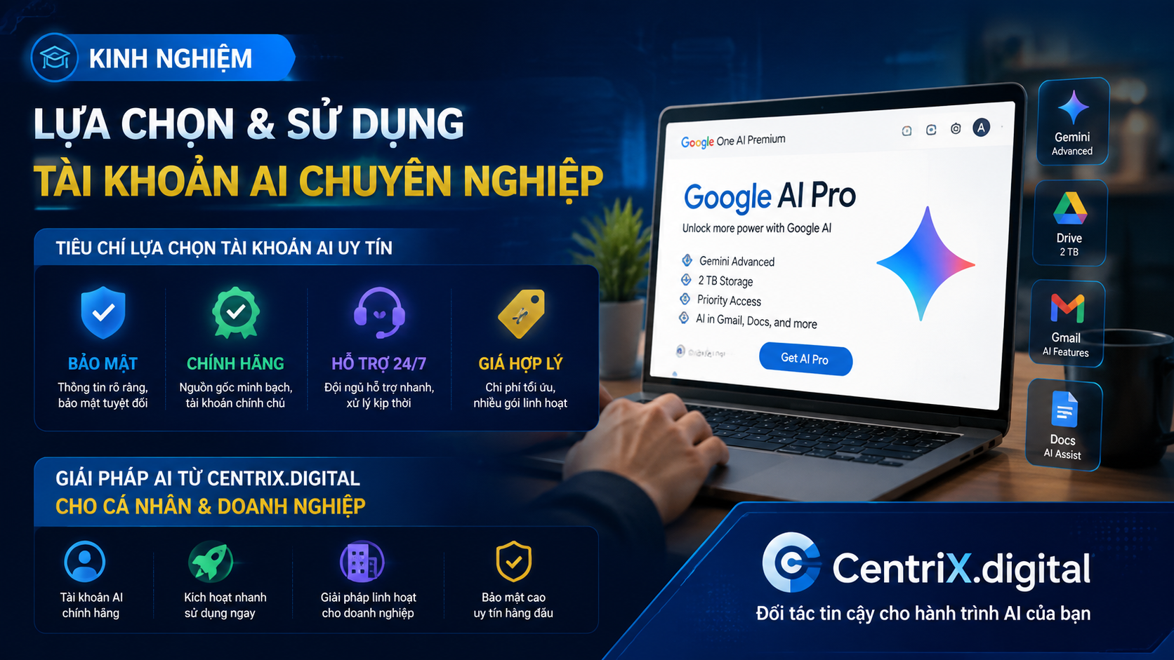 Kinh nghiệm lựa chọn và sử dụng tài khoản AI chuyên nghiệp Kinh nghiệm lựa chọn và sử dụng tài khoản AI chuyên nghiệp - cách đăng ký google ai pro trên máy tính