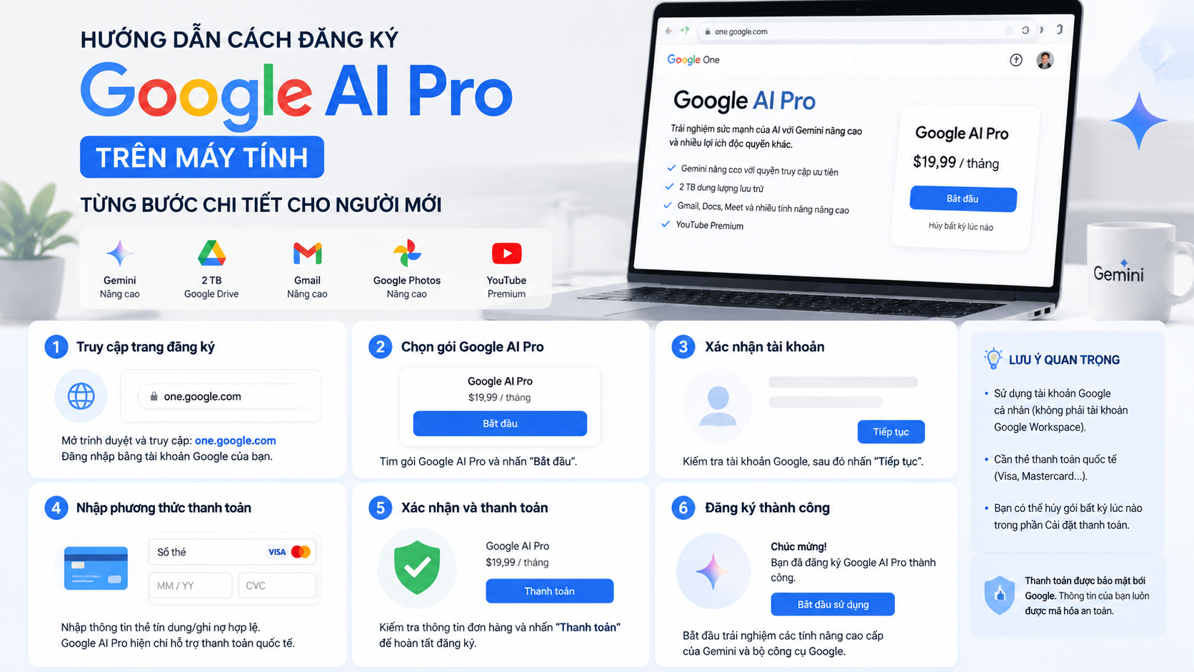 Hướng dẫn cách đăng ký Google AI Pro trên máy tính từng bước chi tiết cho người mới - cách đăng ký google ai pro trên máy tính