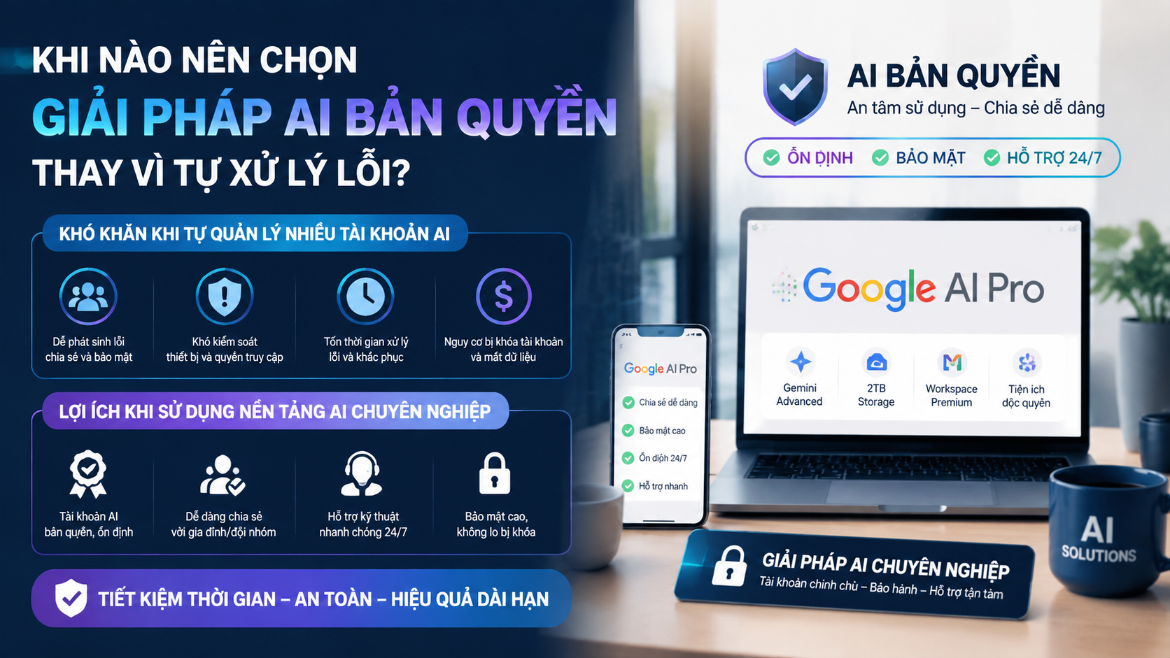 Khi nào nên chọn giải pháp AI bản quyền thay vì tự xử lý lỗi? Khi nào nên chọn giải pháp AI bản quyền thay vì tự xử lý lỗi? - không chia sẻ được google ai pro