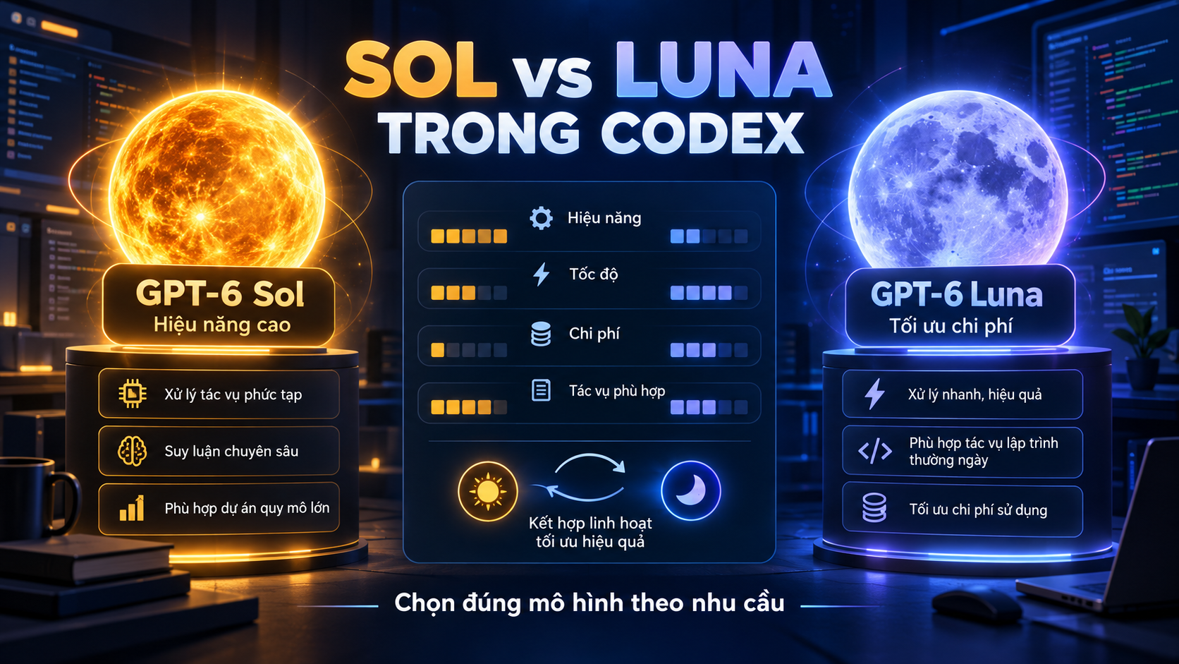 So sánh GPT‑6 Sol và Luna trong Codex theo nhu cầu sử dụng - giá API GPT‑6 Luna