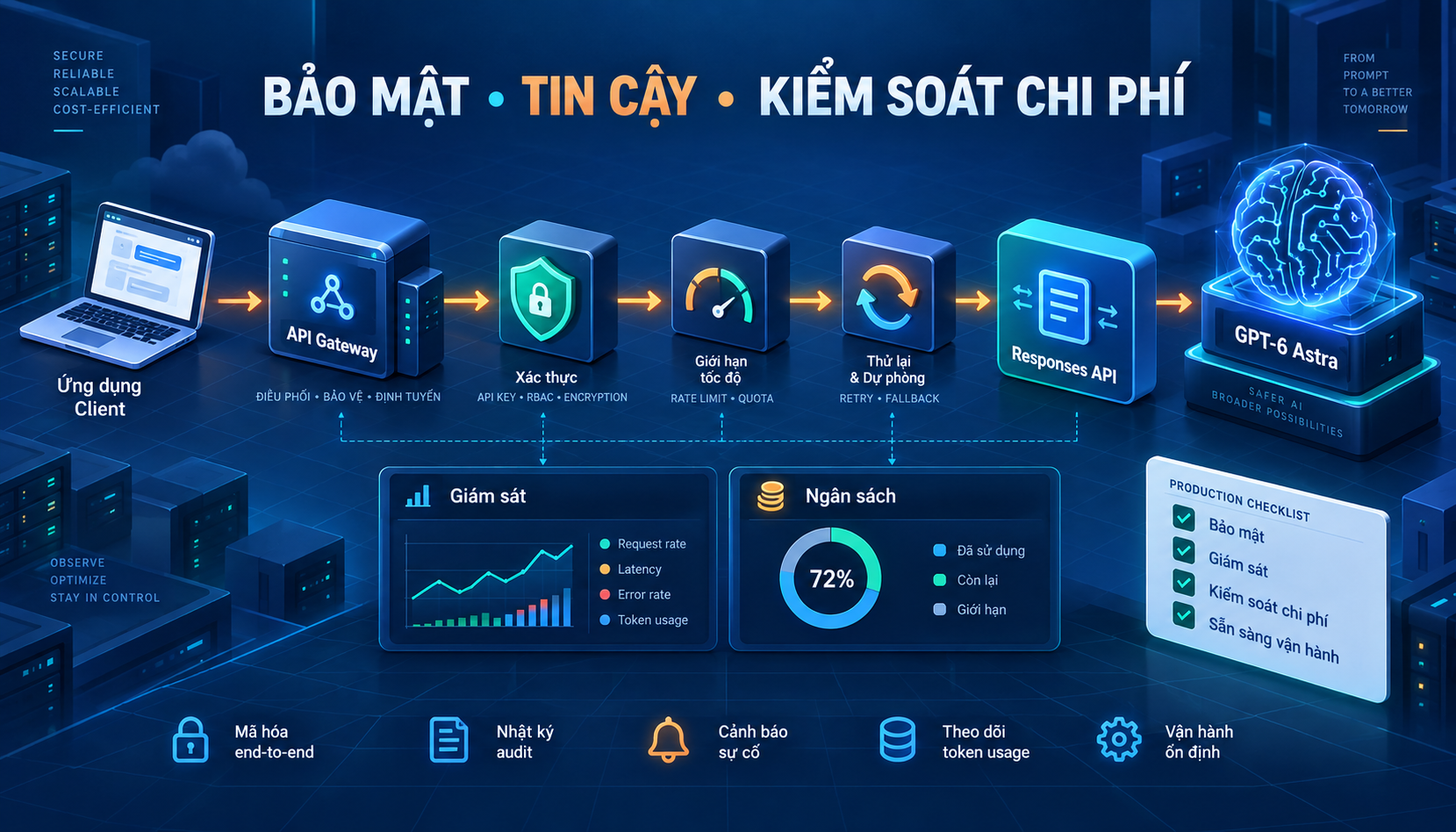 Bảo mật, độ tin cậy và kiểm soát chi phí khi triển khai - gpt-6 astra responses api