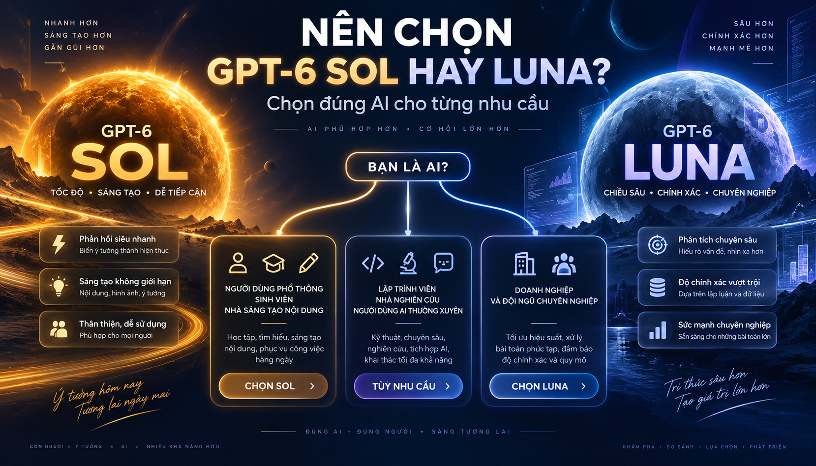 Nên chọn GPT-6 Sol hay Luna cho từng nhu cầu? - GPT‑6 Sol và Luna có gì mới