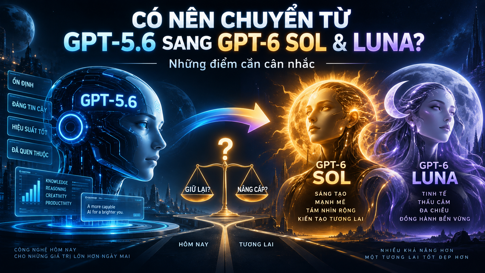 Có nên chuyển từ GPT‑5.6 sang GPT‑6 Sol và Luna? Những điểm cần cân nhắc - GPT‑6 Sol vs Luna vs Astra