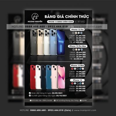 Mẫu thiết kế bảng giá iPhone 13 đẹp